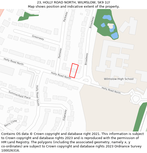 23, HOLLY ROAD NORTH, WILMSLOW, SK9 1LY: Location map and indicative extent of plot