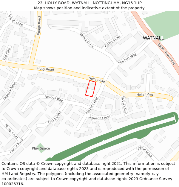 23, HOLLY ROAD, WATNALL, NOTTINGHAM, NG16 1HP: Location map and indicative extent of plot