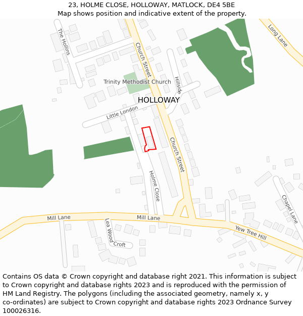 23, HOLME CLOSE, HOLLOWAY, MATLOCK, DE4 5BE: Location map and indicative extent of plot