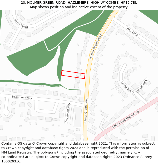 23, HOLMER GREEN ROAD, HAZLEMERE, HIGH WYCOMBE, HP15 7BL: Location map and indicative extent of plot