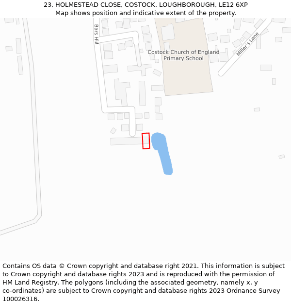 23, HOLMESTEAD CLOSE, COSTOCK, LOUGHBOROUGH, LE12 6XP: Location map and indicative extent of plot