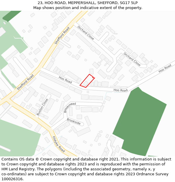 23, HOO ROAD, MEPPERSHALL, SHEFFORD, SG17 5LP: Location map and indicative extent of plot