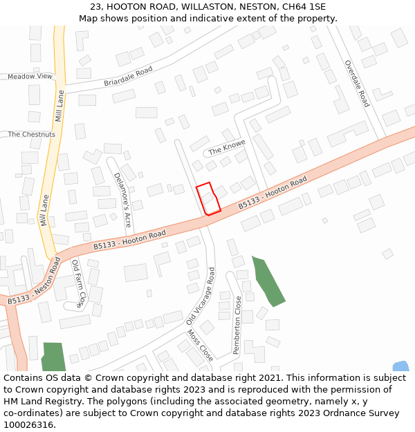 23, HOOTON ROAD, WILLASTON, NESTON, CH64 1SE: Location map and indicative extent of plot
