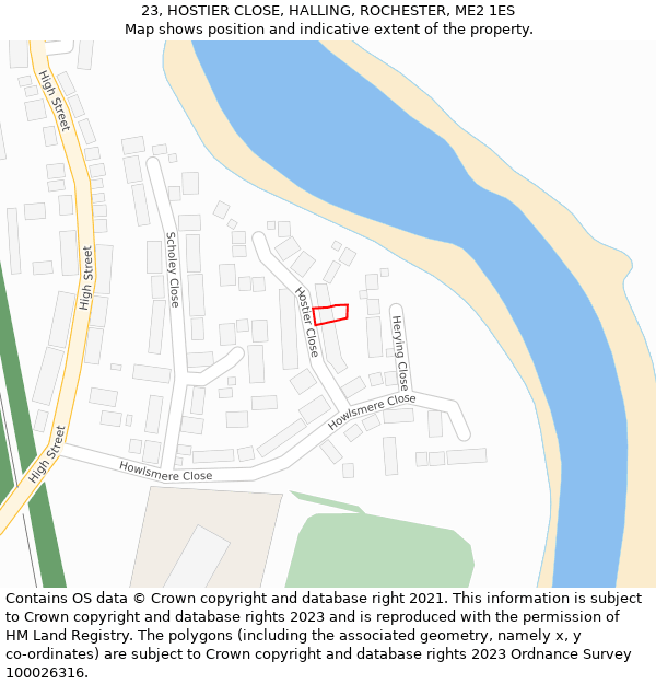 23, HOSTIER CLOSE, HALLING, ROCHESTER, ME2 1ES: Location map and indicative extent of plot