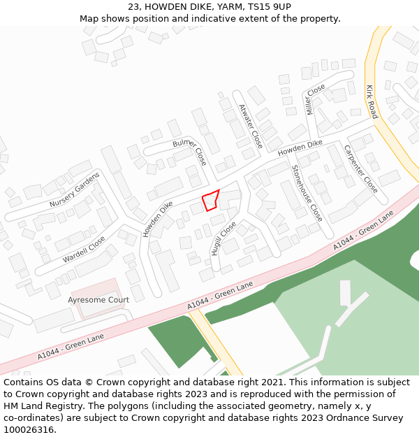 23, HOWDEN DIKE, YARM, TS15 9UP: Location map and indicative extent of plot