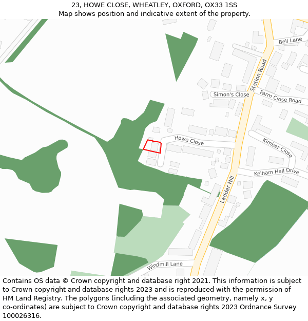23, HOWE CLOSE, WHEATLEY, OXFORD, OX33 1SS: Location map and indicative extent of plot