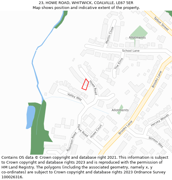 23, HOWE ROAD, WHITWICK, COALVILLE, LE67 5ER: Location map and indicative extent of plot