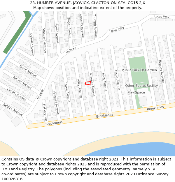 23, HUMBER AVENUE, JAYWICK, CLACTON-ON-SEA, CO15 2JX: Location map and indicative extent of plot