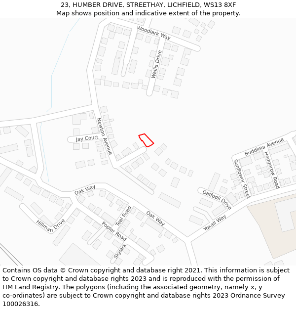 23, HUMBER DRIVE, STREETHAY, LICHFIELD, WS13 8XF: Location map and indicative extent of plot