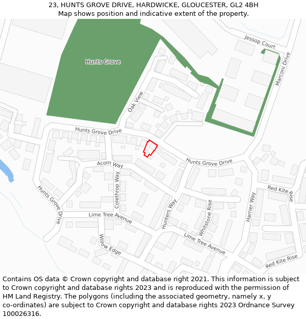 23, HUNTS GROVE DRIVE, HARDWICKE, GLOUCESTER, GL2 4BH: Location map and indicative extent of plot