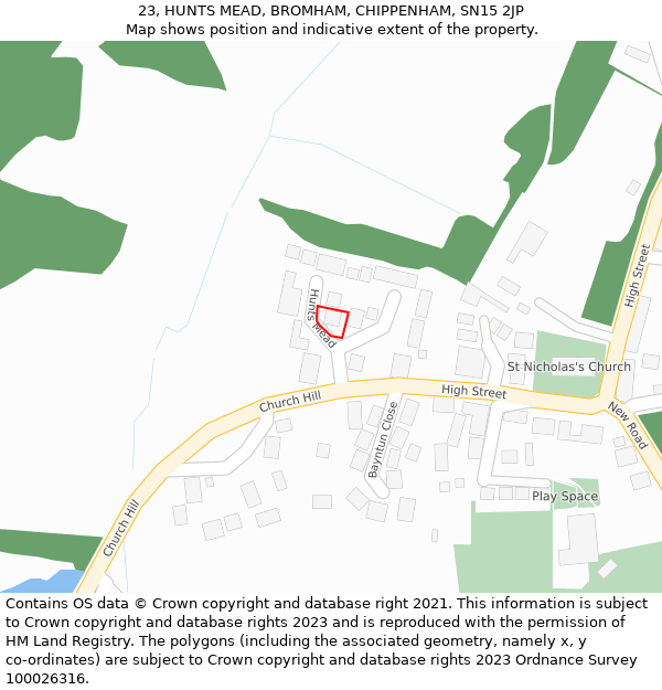 23, HUNTS MEAD, BROMHAM, CHIPPENHAM, SN15 2JP: Location map and indicative extent of plot