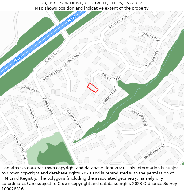 23, IBBETSON DRIVE, CHURWELL, LEEDS, LS27 7TZ: Location map and indicative extent of plot