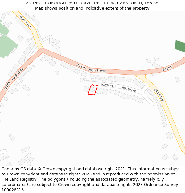 23, INGLEBOROUGH PARK DRIVE, INGLETON, CARNFORTH, LA6 3AJ: Location map and indicative extent of plot