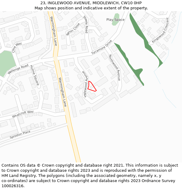 23, INGLEWOOD AVENUE, MIDDLEWICH, CW10 0HP: Location map and indicative extent of plot