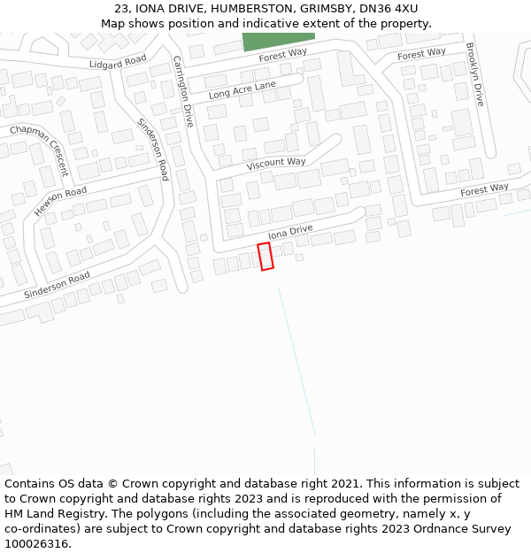 23, IONA DRIVE, HUMBERSTON, GRIMSBY, DN36 4XU: Location map and indicative extent of plot