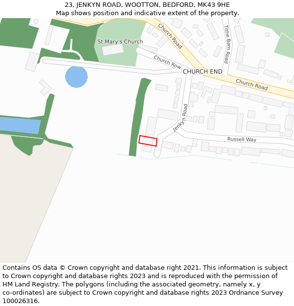 23, JENKYN ROAD, WOOTTON, BEDFORD, MK43 9HE: Location map and indicative extent of plot