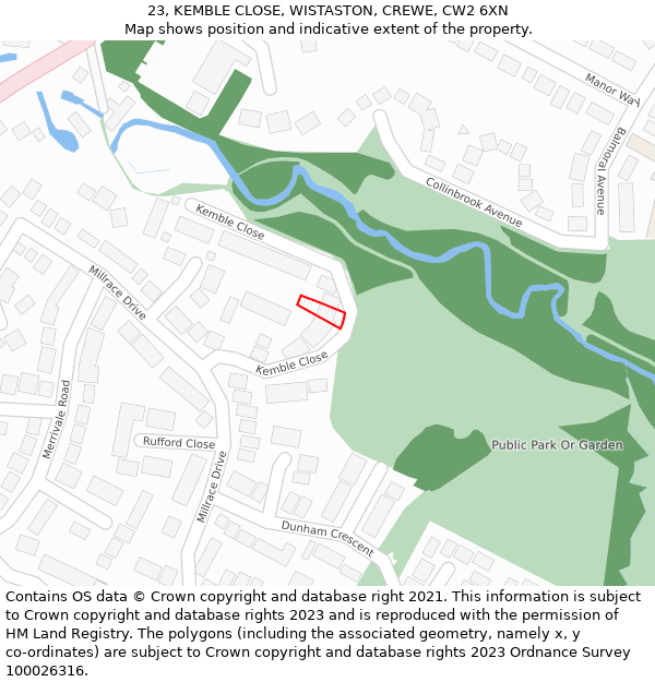 23, KEMBLE CLOSE, WISTASTON, CREWE, CW2 6XN: Location map and indicative extent of plot