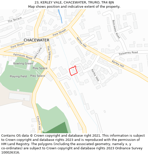 23, KERLEY VALE, CHACEWATER, TRURO, TR4 8JN: Location map and indicative extent of plot