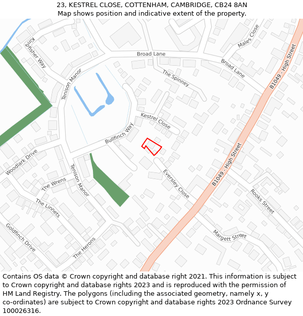23, KESTREL CLOSE, COTTENHAM, CAMBRIDGE, CB24 8AN: Location map and indicative extent of plot