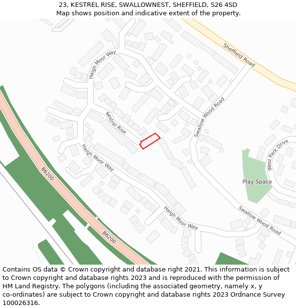 23, KESTREL RISE, SWALLOWNEST, SHEFFIELD, S26 4SD: Location map and indicative extent of plot