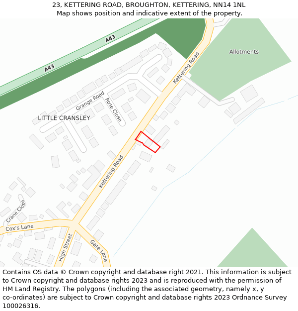 23, KETTERING ROAD, BROUGHTON, KETTERING, NN14 1NL: Location map and indicative extent of plot