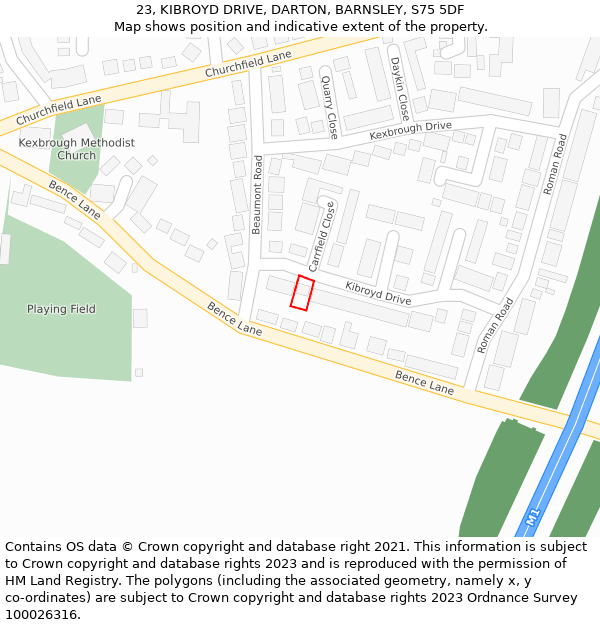 23, KIBROYD DRIVE, DARTON, BARNSLEY, S75 5DF: Location map and indicative extent of plot