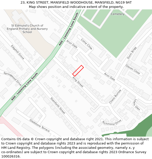 23, KING STREET, MANSFIELD WOODHOUSE, MANSFIELD, NG19 9AT: Location map and indicative extent of plot
