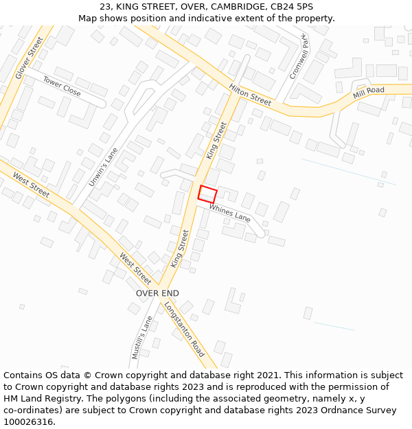 23, KING STREET, OVER, CAMBRIDGE, CB24 5PS: Location map and indicative extent of plot