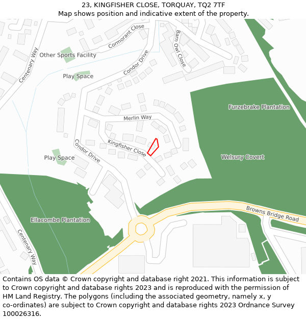 23, KINGFISHER CLOSE, TORQUAY, TQ2 7TF: Location map and indicative extent of plot