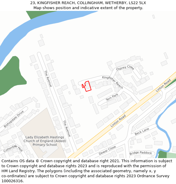 23, KINGFISHER REACH, COLLINGHAM, WETHERBY, LS22 5LX: Location map and indicative extent of plot