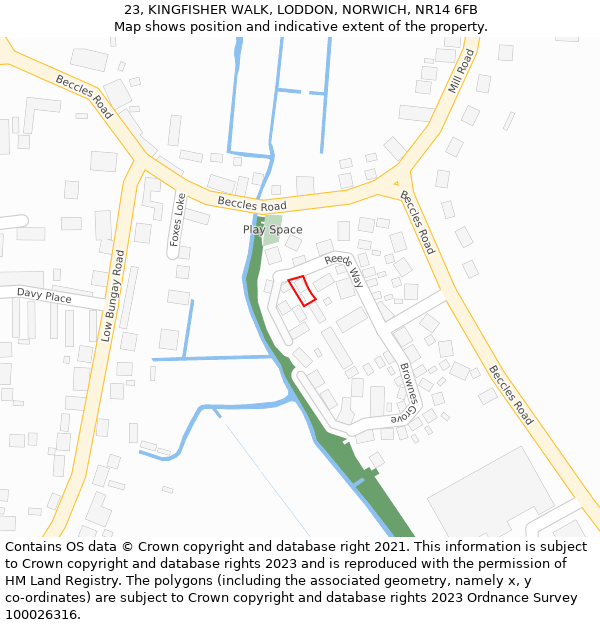 23, KINGFISHER WALK, LODDON, NORWICH, NR14 6FB: Location map and indicative extent of plot