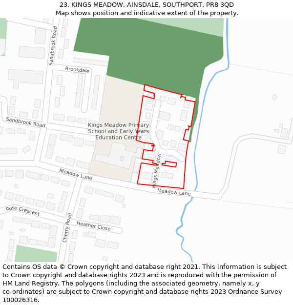 23, KINGS MEADOW, AINSDALE, SOUTHPORT, PR8 3QD: Location map and indicative extent of plot