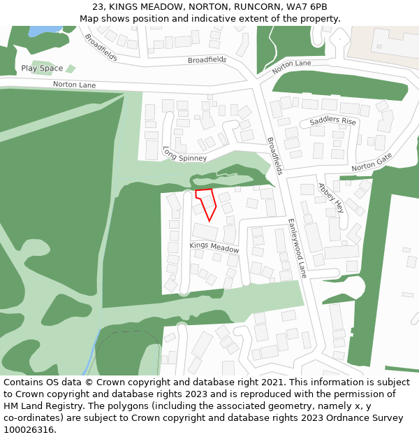 23, KINGS MEADOW, NORTON, RUNCORN, WA7 6PB: Location map and indicative extent of plot