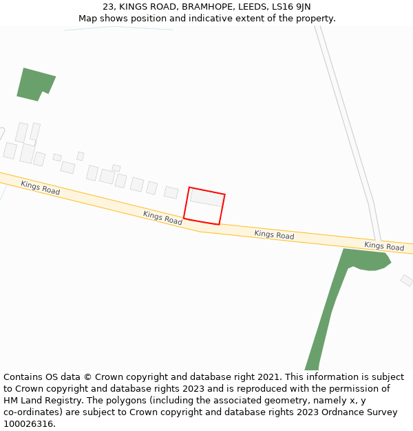 23, KINGS ROAD, BRAMHOPE, LEEDS, LS16 9JN: Location map and indicative extent of plot