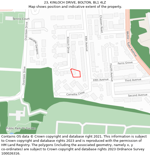 23, KINLOCH DRIVE, BOLTON, BL1 4LZ: Location map and indicative extent of plot