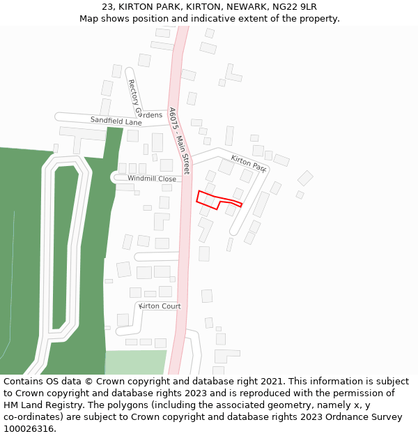 23, KIRTON PARK, KIRTON, NEWARK, NG22 9LR: Location map and indicative extent of plot