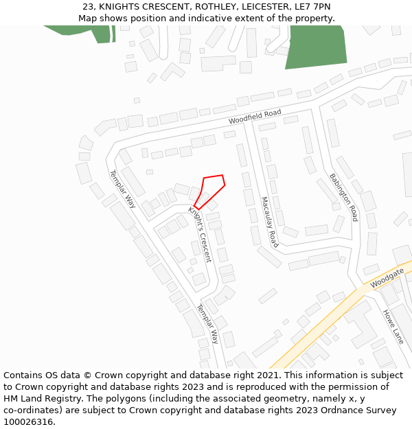 23, KNIGHTS CRESCENT, ROTHLEY, LEICESTER, LE7 7PN: Location map and indicative extent of plot