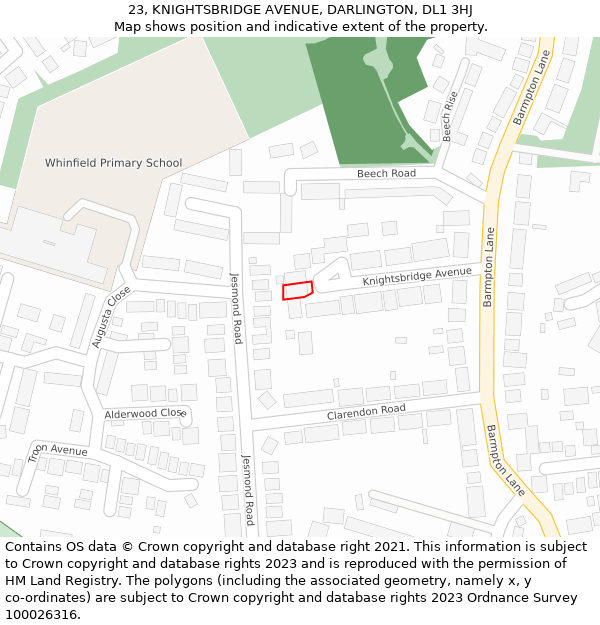 23, KNIGHTSBRIDGE AVENUE, DARLINGTON, DL1 3HJ: Location map and indicative extent of plot