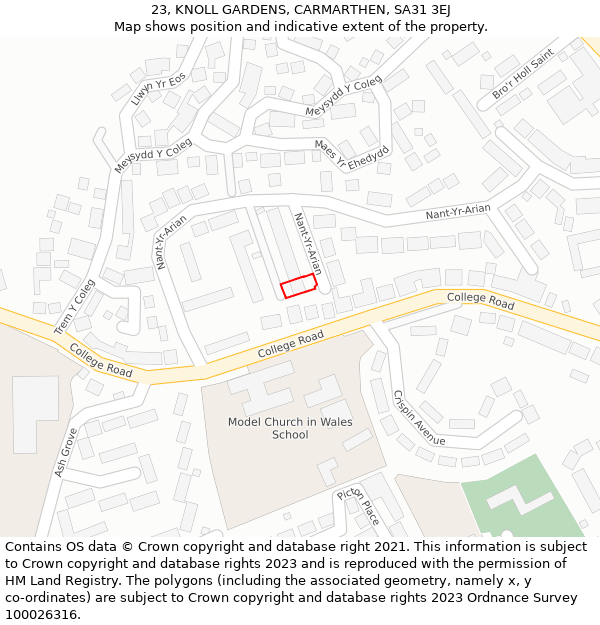23, KNOLL GARDENS, CARMARTHEN, SA31 3EJ: Location map and indicative extent of plot