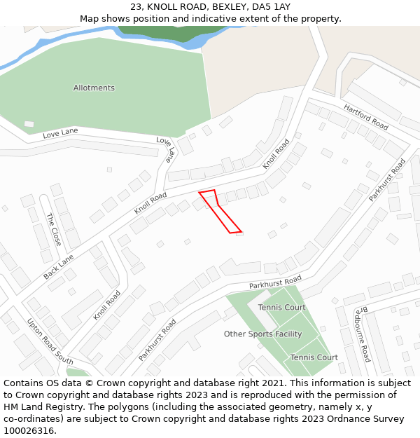 23, KNOLL ROAD, BEXLEY, DA5 1AY: Location map and indicative extent of plot