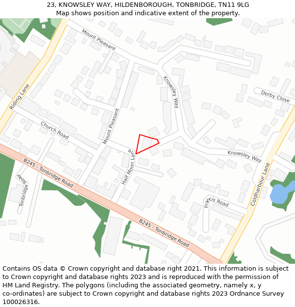 23, KNOWSLEY WAY, HILDENBOROUGH, TONBRIDGE, TN11 9LG: Location map and indicative extent of plot