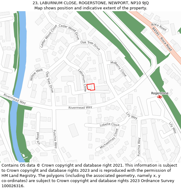 23, LABURNUM CLOSE, ROGERSTONE, NEWPORT, NP10 9JQ: Location map and indicative extent of plot
