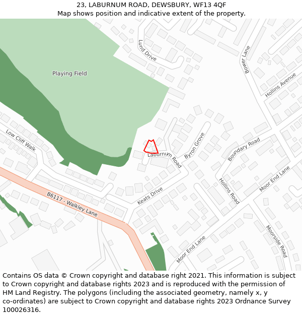 23, LABURNUM ROAD, DEWSBURY, WF13 4QF: Location map and indicative extent of plot