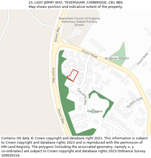 23, LADY JERMY WAY, TEVERSHAM, CAMBRIDGE, CB1 9BG: Location map and indicative extent of plot