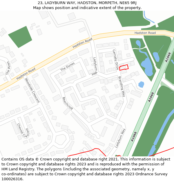 23, LADYBURN WAY, HADSTON, MORPETH, NE65 9RJ: Location map and indicative extent of plot