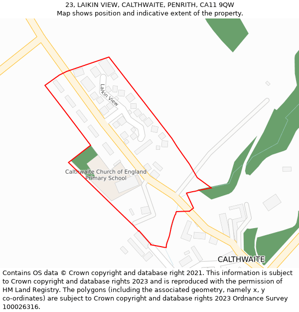 23, LAIKIN VIEW, CALTHWAITE, PENRITH, CA11 9QW: Location map and indicative extent of plot