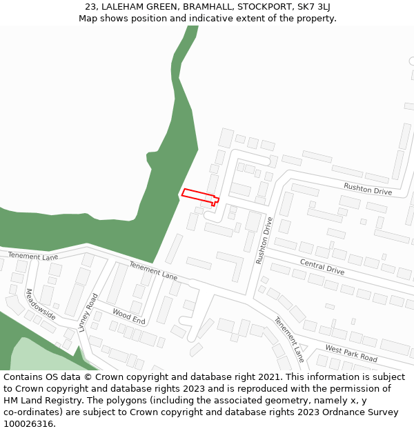 23, LALEHAM GREEN, BRAMHALL, STOCKPORT, SK7 3LJ: Location map and indicative extent of plot