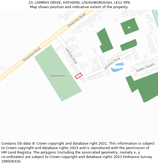 23, LAMMAS DRIVE, HATHERN, LOUGHBOROUGH, LE12 5PN: Location map and indicative extent of plot