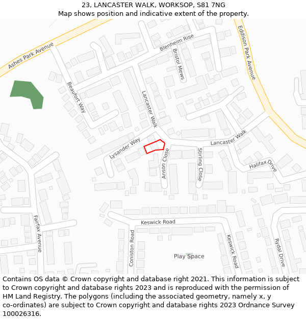 23, LANCASTER WALK, WORKSOP, S81 7NG: Location map and indicative extent of plot