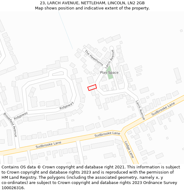 23, LARCH AVENUE, NETTLEHAM, LINCOLN, LN2 2GB: Location map and indicative extent of plot